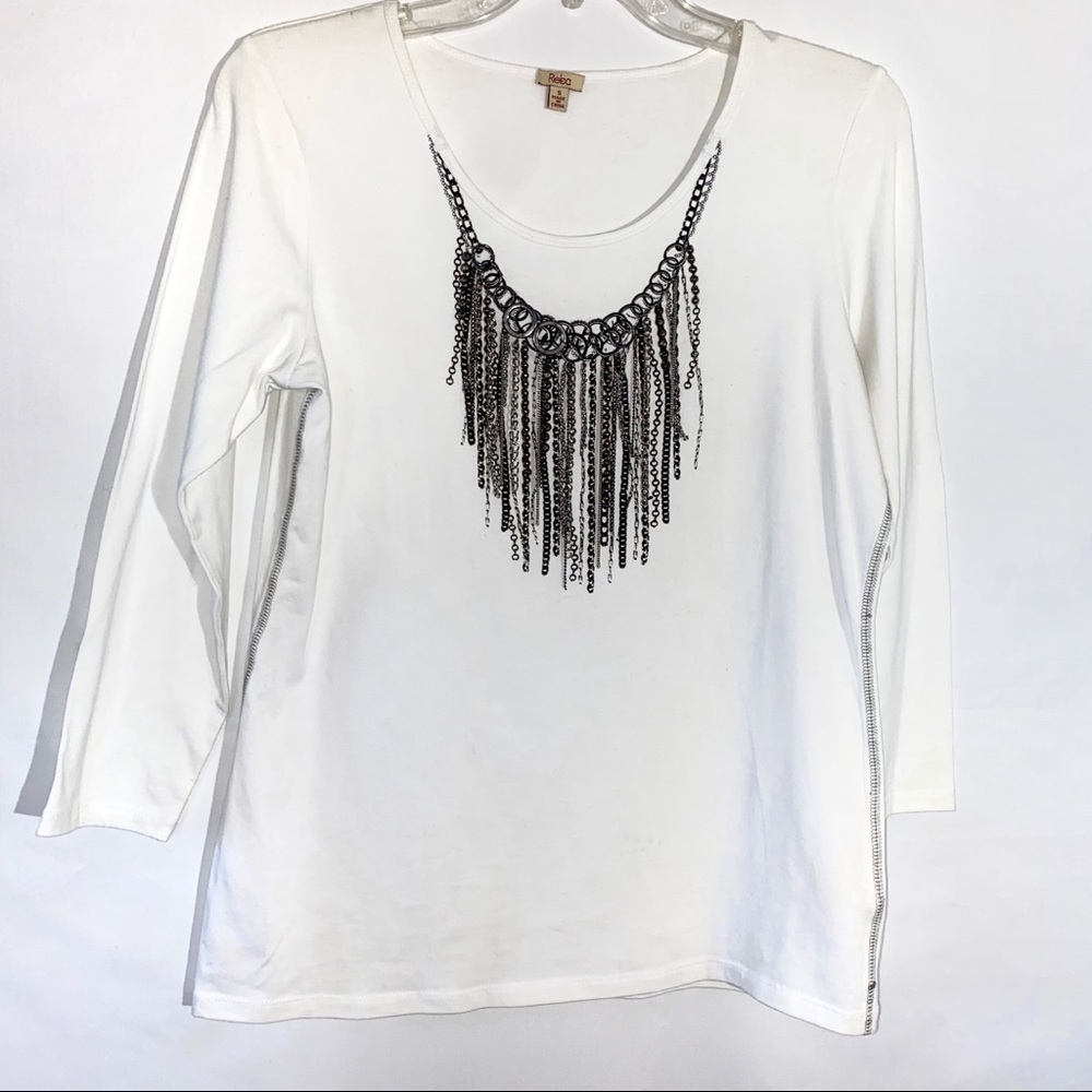 Reba White Embellished Blouse